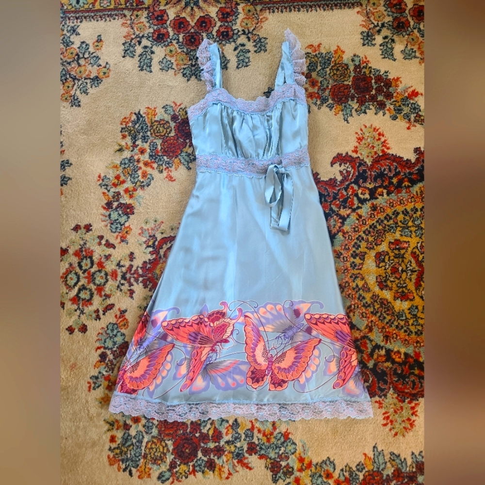 Betsey Johnson Light Blue Silk Butterfly Dress
